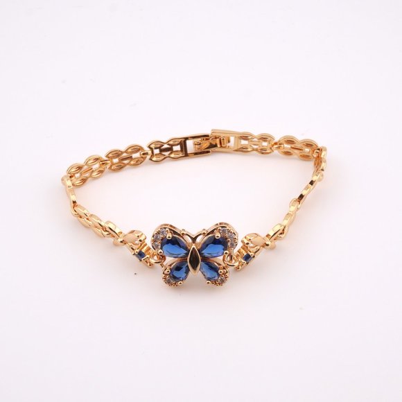 Enchanting Elegance 14kGold Plated Blue Cubic Zirconia Butterfly Linked Bracelet - Picture 4 of 12